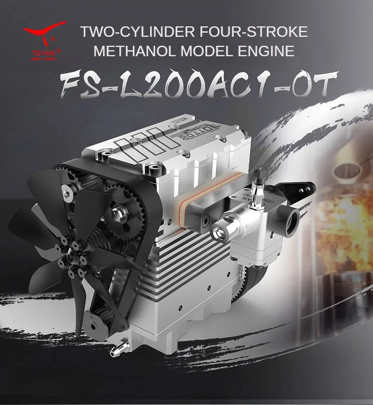 TOYAN FS-L200AC Twin-Cylinder 4-Stroke Nitro Engine – Functional DIY Air-Cooled Metal Model Kit