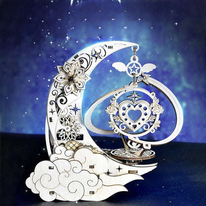 Celestial Moon & Star Rotating Music Box – 3D Mechanical Wooden Model